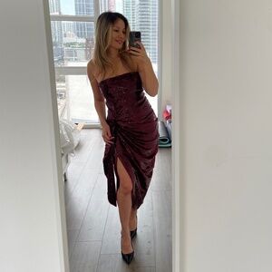 Red sequin shea strapless evening gown dress, Cinqasept